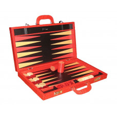 Backgammon-set Elegant XL Äkta läder i rött