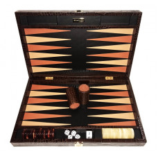 Backgammonspel Deluxe L Äkta läder i brunt