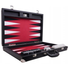 Backgammon-set XL Wycliffe Brothers Masters Väska i svart linne-skinn, rött fält