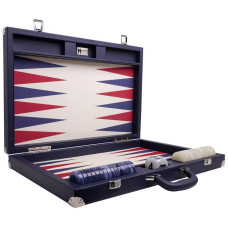 Backgammon-set XL Wycliffe Brothers Masters Väska i blått linne-skinn, kräm fält