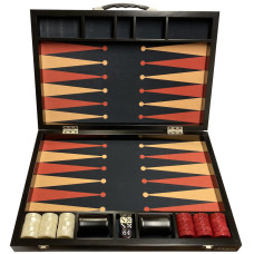 Backgammon set Polemon BLC i trä, läder och filt