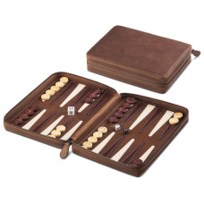 Travel backgammon mini bag in nubuck leather DISCREET